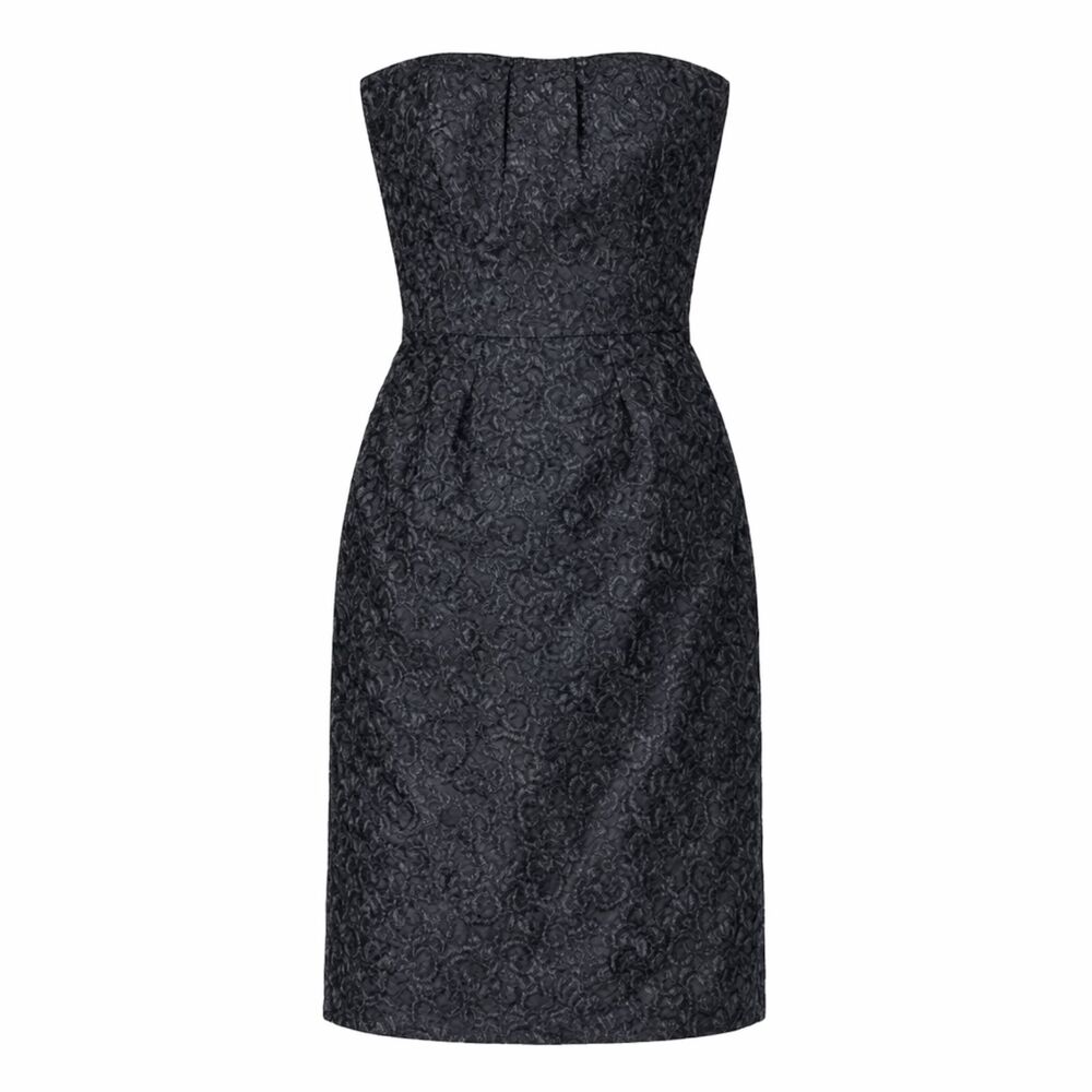 NWT J Crew Black Metallic Lace Strapless Dress 00 XXS Corset Pockets Whimsigoth